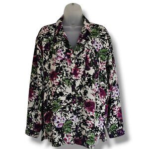 J Jill Floral Button Down Blouse Long Sleeve Womens Size M Valentine's Day